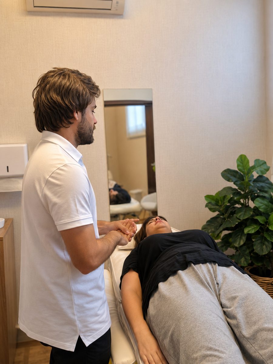 Dr. Leonardo São Miguel, médico do esporte em Catanduva, durante atendimento clínico em consultório de medicina esportiva
